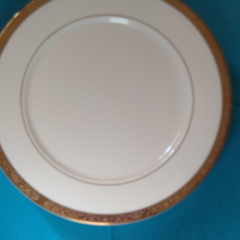 Two white gold rim plates or serving trays
